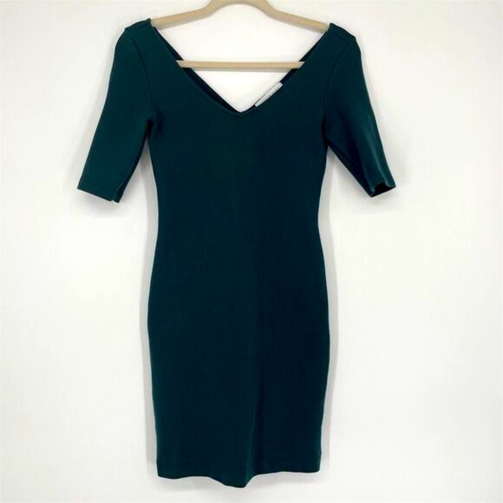 Amour Vert Bodycon Dress Hunter Green‎ V-Neck Half Sleeve Size XS